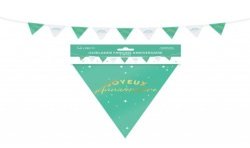 GUIRLANDE FANIONS JOYEUX ANNIVERSAIRE VERT MENTHE ET BLANC 6 METRES 