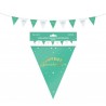 GUIRLANDE FANIONS JOYEUX ANNIVERSAIRE VERT MENTHE ET BLANC 6 METRES 