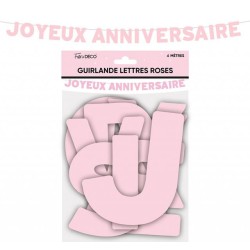 GUIRLANDE JOYEUX ANNIVERSAIRE LETTRES ROSE 4 METRES 