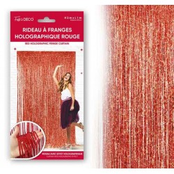 RIDEAU A FRANGES HOLOGRAPHIQUES METALLIQUES ROUGE 