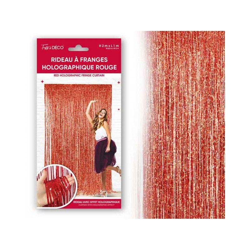 RIDEAU A FRANGES HOLOGRAPHIQUES METALLIQUES ROUGE 