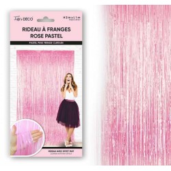 RIDEAU A FRANGES METALLIQUE ROSE CLAIR OU PASTEL EFFET MAT
