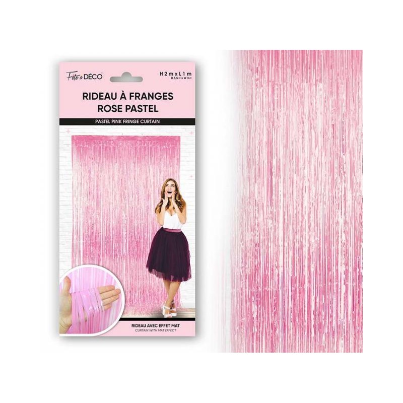 RIDEAU A FRANGES METALLIQUE ROSE CLAIR OU PASTEL EFFET MAT