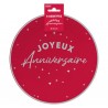 8 ASSIETTES JOYEUX ANNIVERSAIRE ARGENT SUR FOND ROUGE 23 CM