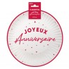 8 ASSIETTES JOYEUX ANNIVERSAIRE ROUGE SUR FOND BLANC 18 CM