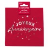 24 SERVIETTES JOYEUX ANNIVERSAIRE ARGENT SUR FOND ROUGE 33 X 33 CM
