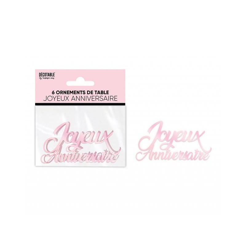 CONFETTIS DE TABLE JOYEUX ANNIVERSAIRE ROSE 13.5 X 4 CM