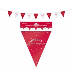 GUIRLANDE FANIONS JOYEUX ANNIVERSAIRE ROUGE ET BLANC 6 METRES 