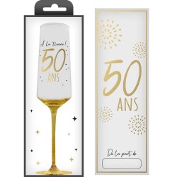 COFFRET CADEAU FLUTE TRANSPARENT 50 ANS EN OR