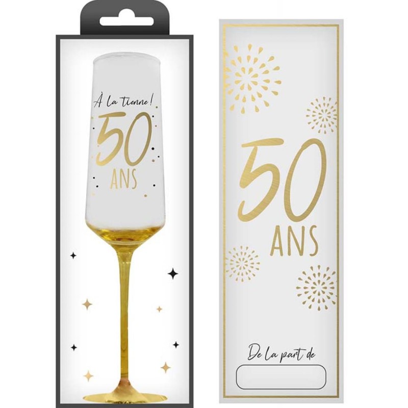 COFFRET CADEAU FLUTE TRANSPARENT 50 ANS EN OR