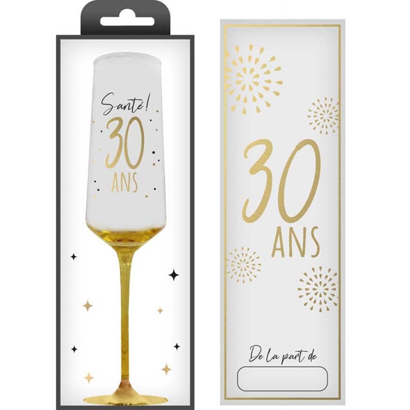 COFFRET CADEAU FLUTE TRANSPARENT 30 ANS EN OR