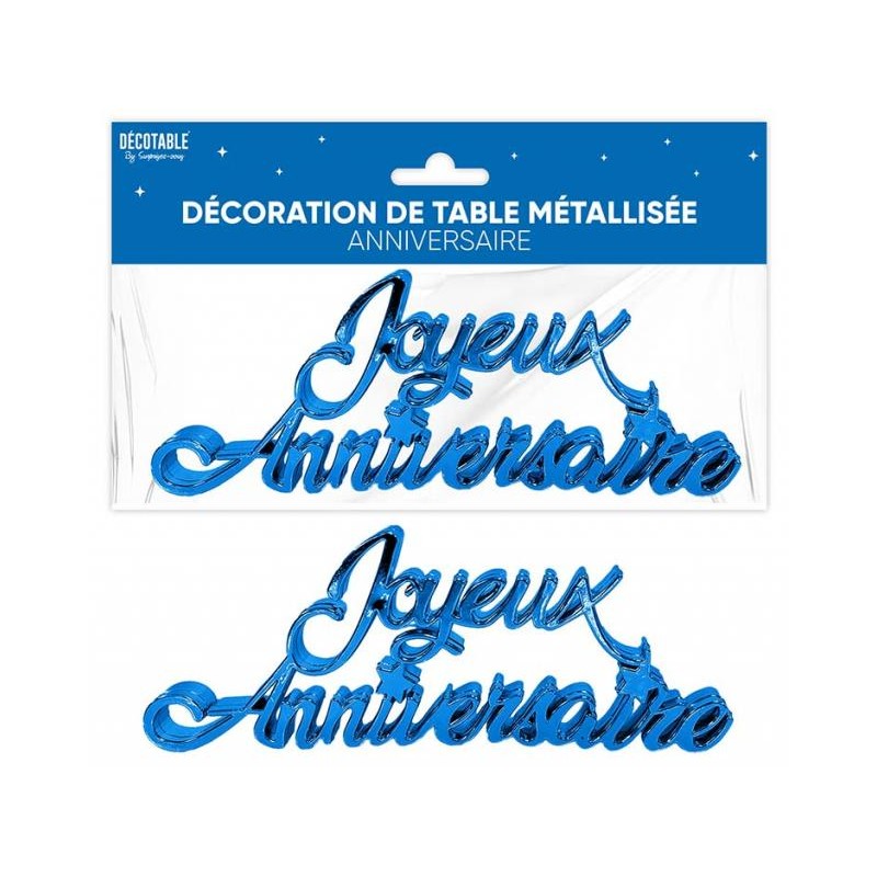 DECORATION DE TABLE JOYEUX ANNIVERSAIRE METALLISEE BLEU
