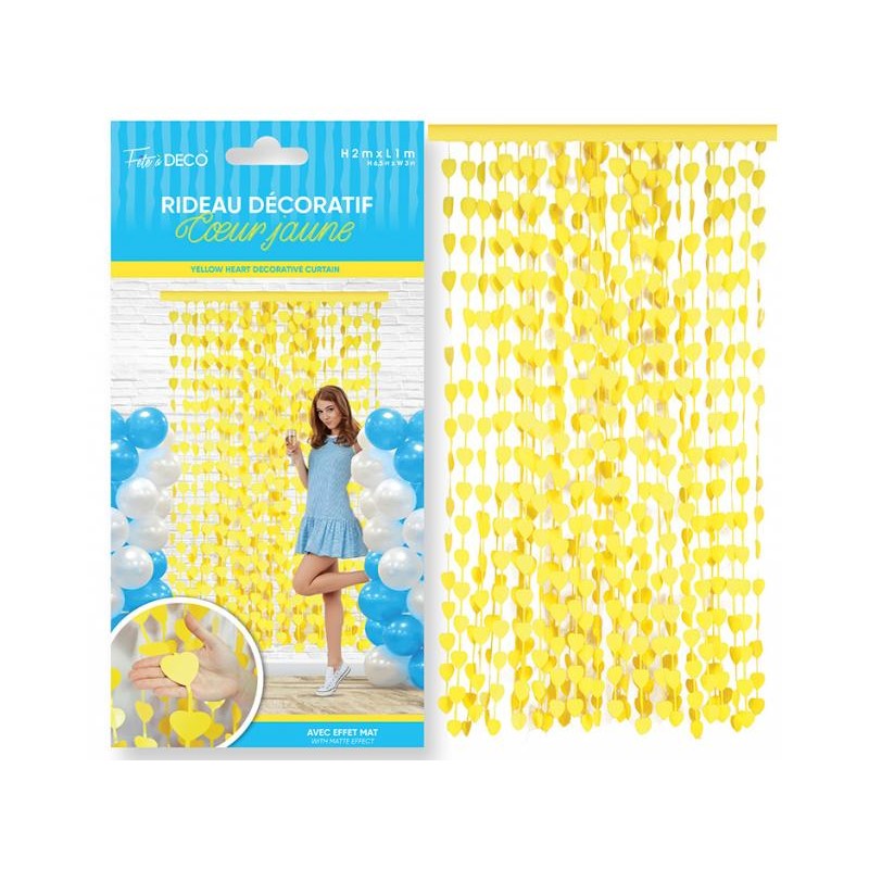 RIDEAU LAME DECORATIF COEUR JAUNE 1M X 2 M