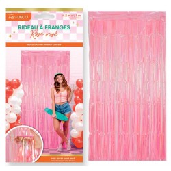 RIDEAU A FRANGES METALLIQUE ROSE CLAIR OU PASTEL EFFET IRISE