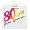 24 SERVIETTES ANNIVERSAIRE 80 ANS MULTICOLORE SUR FOND BLANC 33 X 33 CM