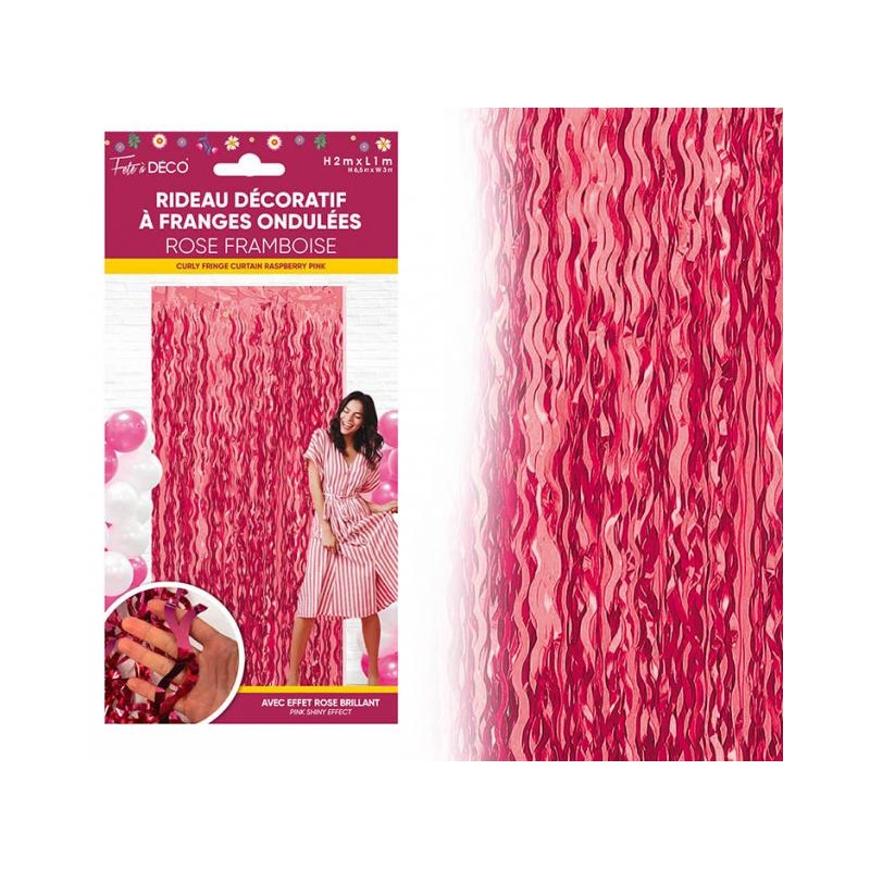 RIDEAU LAMELLE FRANGES ONDULEES ROSE FRAMBOISE 100 CM X 200 CM