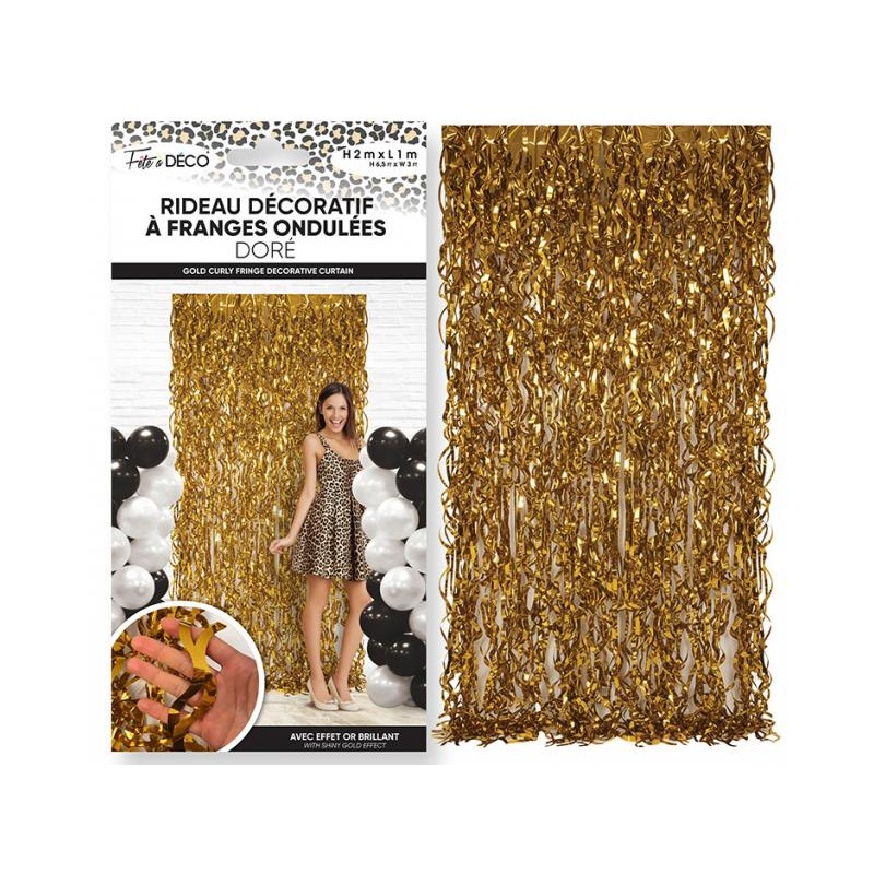 RIDEAU LAMELLE FRANGES ONDULEES OR SATINE 100 CM X 200 CM