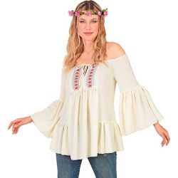 DEGUISEMENT CHEMISE HIPPIE BOHEME BLANCHE MOTIFS TAILLE XXL