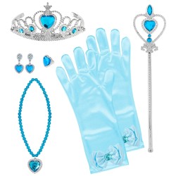 SET DE REINE DES NEIGES BLEUE GANTS, DIADEME, BIJOUX ET BAGUETTE