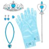 SET DE REINE DES NEIGES BLEUE GANTS, DIADEME, BIJOUX ET BAGUETTE