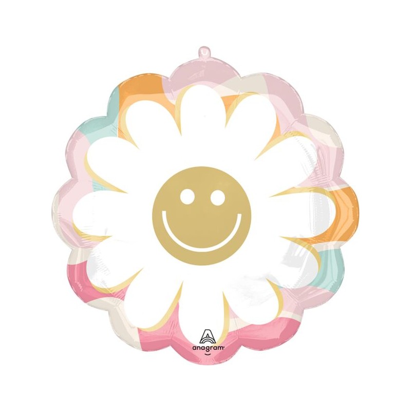 BALLON METALLIQUE FLEUR MARGUERITE COULEURS PASTEL 53 CM