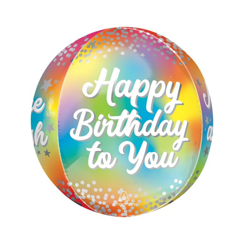 BALLON METALLIQUE ORBZ MULTICOLORE HAPPY BIRTHDAY TO YOU 38 X 40 CM 