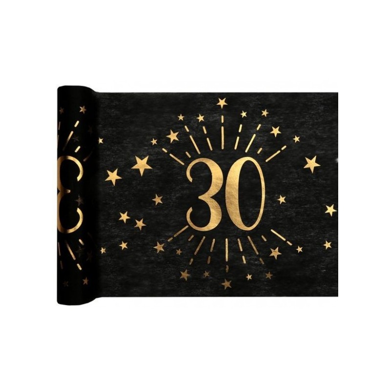 CHEMIN DE TABLE 30 ANS NOIR ET OR 30 CM X 5 M 