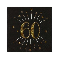 10 SERVIETTES ETINCELANT METAL OR 60 ANS NOIR 