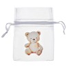 SACHET ORGANZA BLANC DECOR TEDDY OURSON PAR 4 7.5 X 10 CM