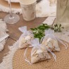 SACHET ORGANZA BLANC DECOR TEDDY OURSON PAR 4 7.5 X 10 CM