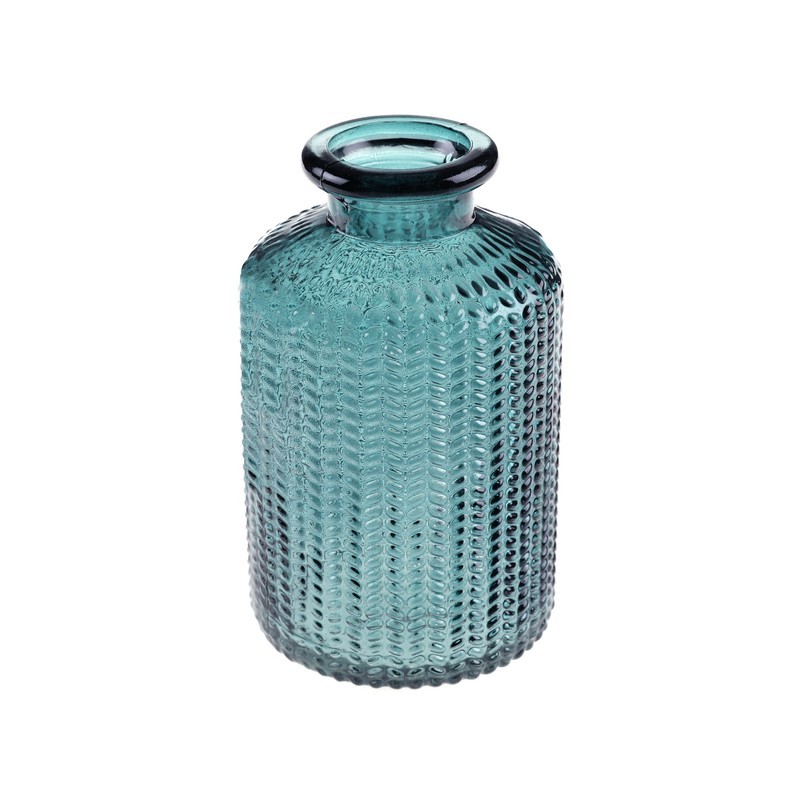 VASE BOUTEILLE BLEU CANARD DIAM 6 CM HAUT 10 CM