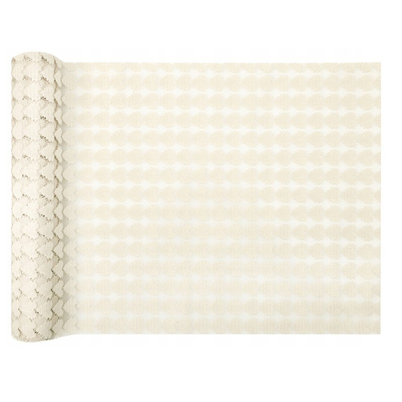 CHEMIN DE TABLE DENTELLE COEURS IVOIRES 28 CM X 2.5 M