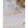 CHEMIN DE TABLE TISSU COMMUNION BIRDY BLANC ET OR 28 CM X 5 M