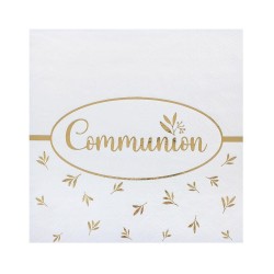 12 SERVIETTES COMMUNION BIRDY BLANC ET OR 33 X 33 CM