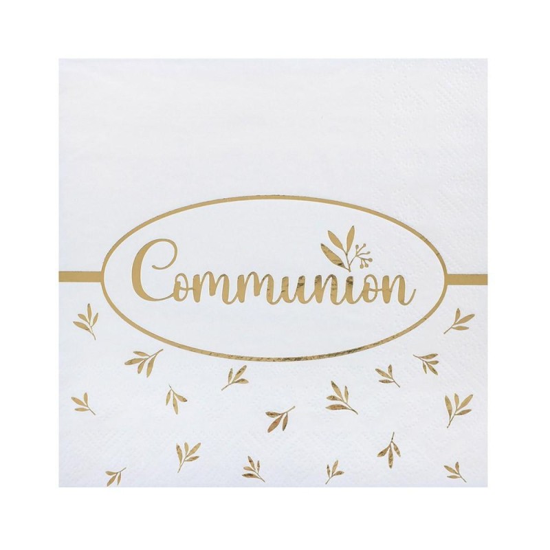 12 SERVIETTES COMMUNION BIRDY BLANC ET OR 33 X 33 CM