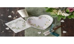 10 ASSIETTES BLANCHES FEUILLAGE MARIAGE VEGETAL COEUR 22.5 X 20 CM 