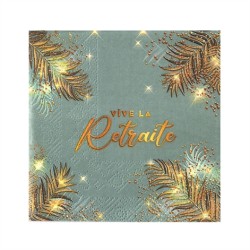 12 SERVIETTES VIVE LA RETRAITE OR SUR FOND VERT CELADON 25 X 25 CM