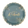 6 ASSIETTES VIVE LA RETRAITE OR SUR FOND VERT CELADON 23 CM