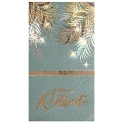 12 SERVIETTES VIVE LA RETRAITE OR SUR FOND VERT CELADON 3 PLIS 33 X 40 CM