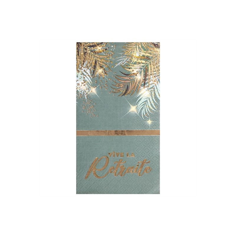 12 SERVIETTES VIVE LA RETRAITE OR SUR FOND VERT CELADON 3 PLIS 33 X 40 CM