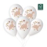 5 BALLONS BIO LATEX COULEUR BLANC IMPRESSION DINO HELLO LITTLE ONE 33 CM
