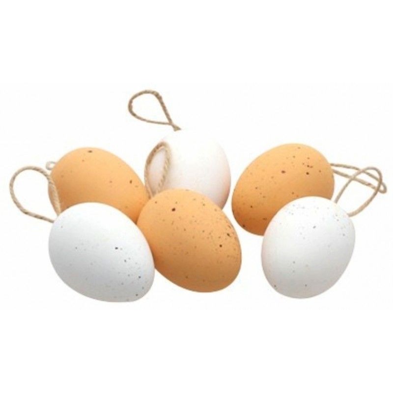 SET 6 OEUFS BLANC ET NATUREL 4 X 6 CM A SUSPENDRE 