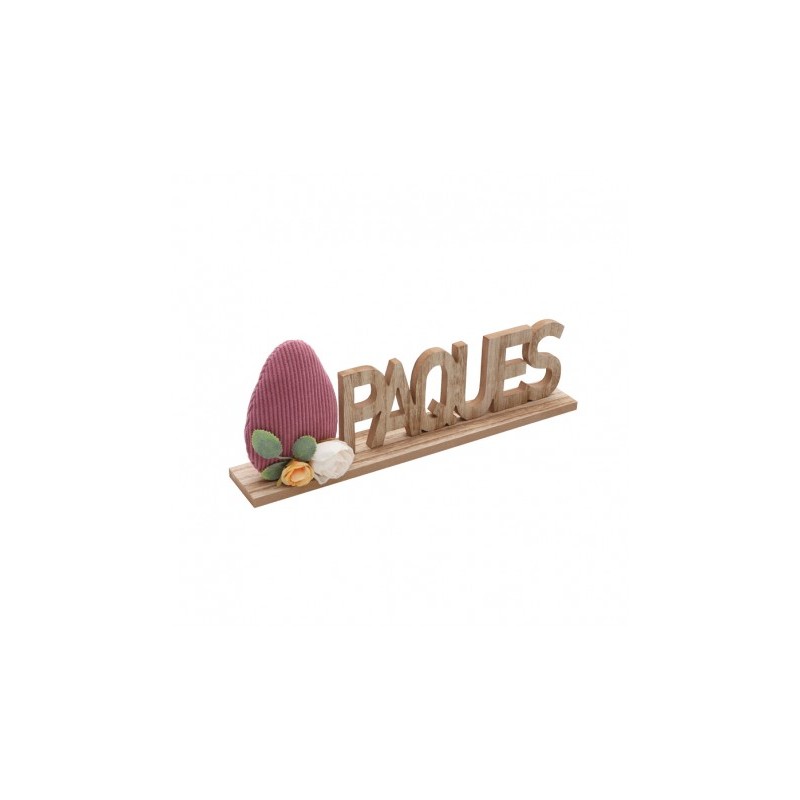 CENTRE DE TABLE PAQUES BOIS OEUFS VELVET VIEUX ROSE 30CM X 5CM X 13CM 
