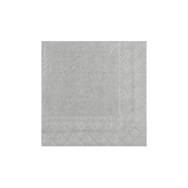 25 SERVIETTES PAPIER CRYSTAL ARGENT 33 X 33 CM