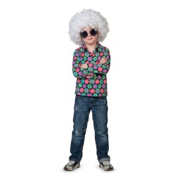 DEGUISEMENT CHEMISE HIPPIE DISCO ENFANT BULLES BLEUES ROSES VERTES TAILLE 164