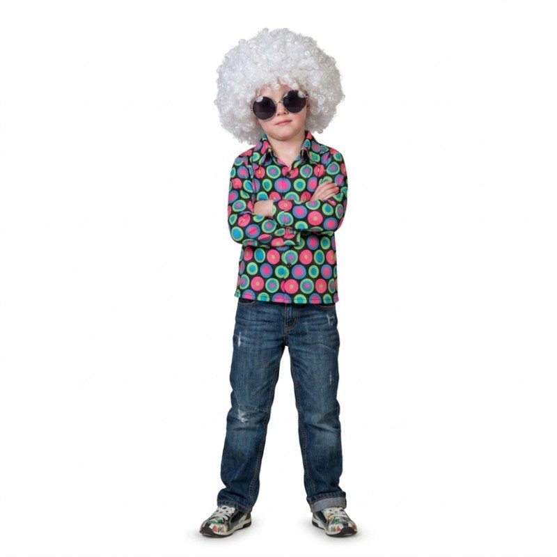 DEGUISEMENT CHEMISE HIPPIE DISCO ENFANT BULLES BLEUES ROSES VERTES TAILLE 164
