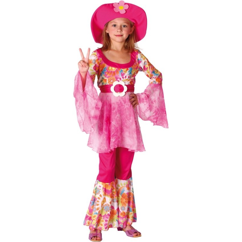 DEGUISEMENT HIPPY FLOWER ROSE TAILLE 7-9 ANS