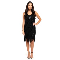 DEGUISEMENT ROBE CHARLESTONE FRANGEE STRASS NOIRE TS
