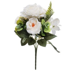 BOUQUET ROMANTIQUE FLEURS BLANCHES 30 CM