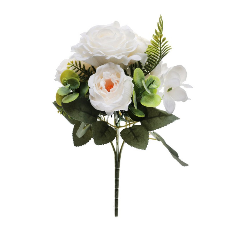 BOUQUET ROMANTIQUE FLEURS BLANCHES 30 CM